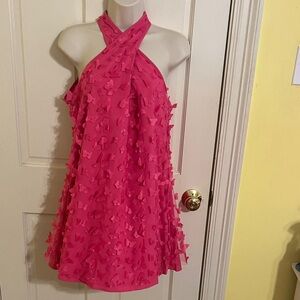 SHEIN pink halter women’s pink dress with Butterfly Accents